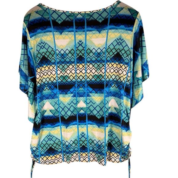 Style & Co Woman Blue Geometric Print Side Drawstring Top – Size 3X Art to Wear - Picture 4 of 4